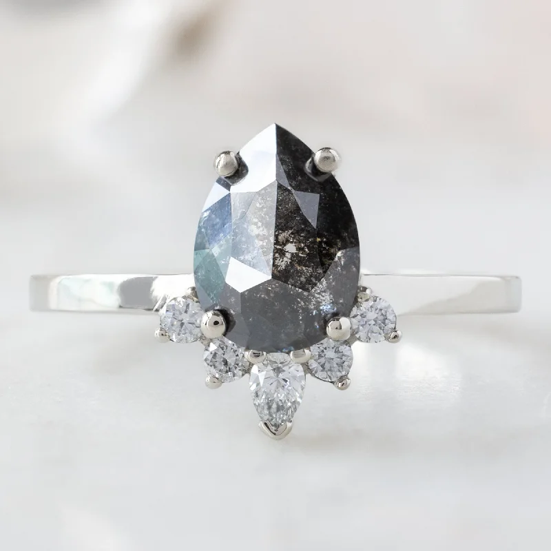 Round diamond engagement rings-The Aster Ring | 1.55ct Pear Black Diamond in 14K White Gold