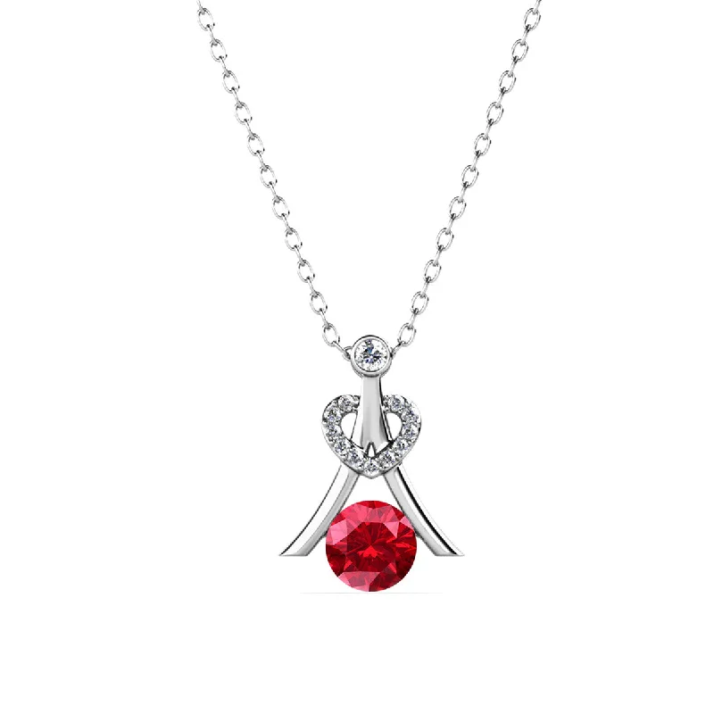 Onyx drop necklaces-Serenity July Birthstone Ruby Necklace 18k White Gold Plated Silver Necklace with Round Cut Swarovski Crystals