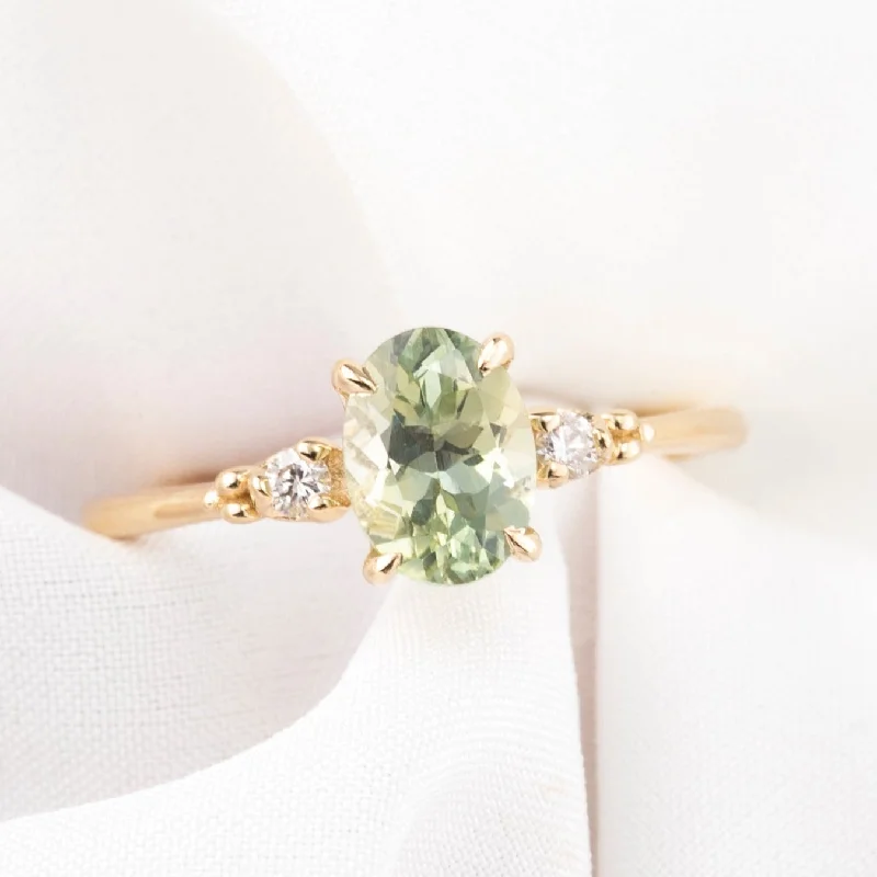 Bold halo engagement rings-Estel Ring 1.48ct Parti Green Yellow Montana Sapphire, 14k Yellow Gold (One of a kind)