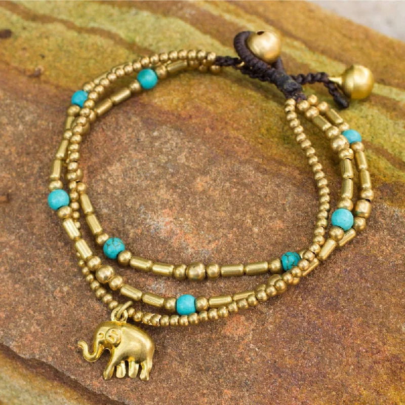 Open frame bangles-NOVICA Brass Calcite Thai Elephant Charm Beaded Bracelet (Thailand)