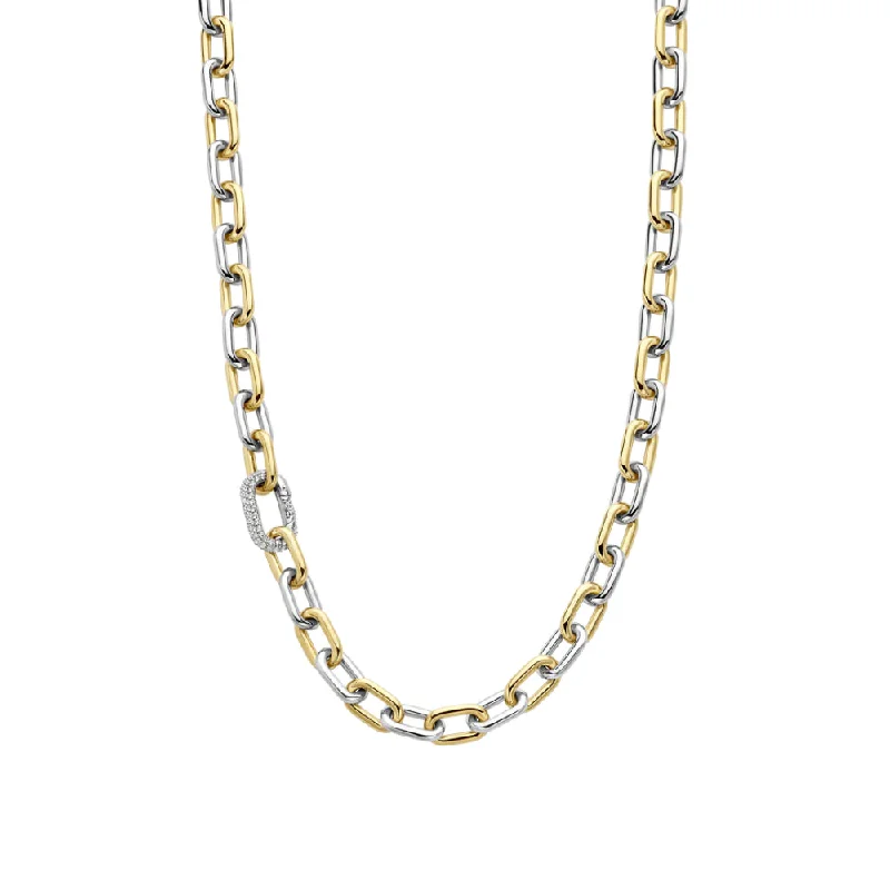 Full crescent necklaces-Ti Sento Two-Tone Chain Link Necklace