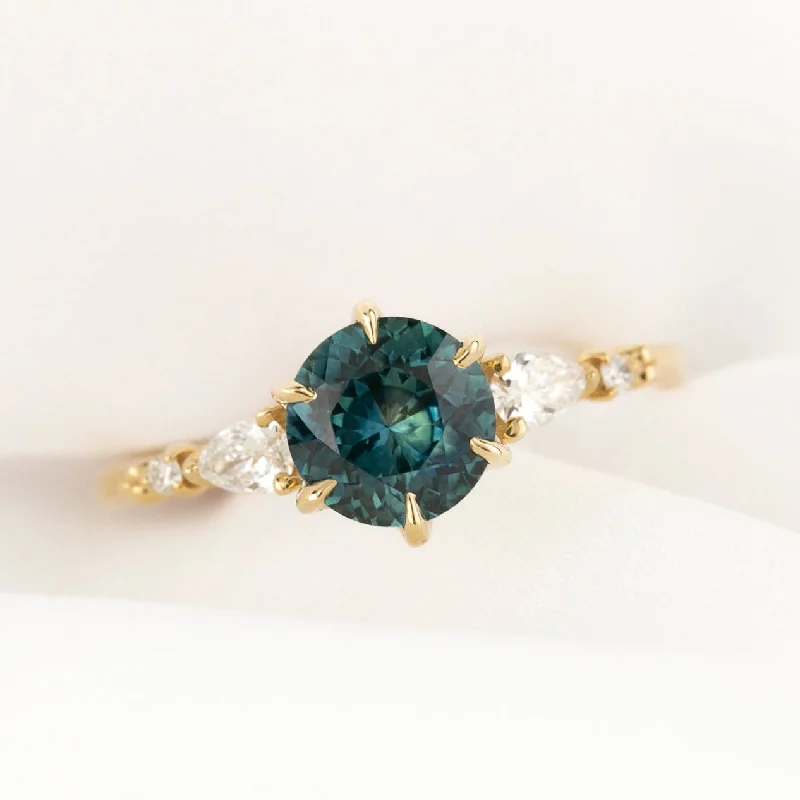 Spiral design engagement rings-Estel Fleur Petal Ring 1.32ct Teal Blue Montana Sapphire, 14k Yellow Gold (One of a kind)