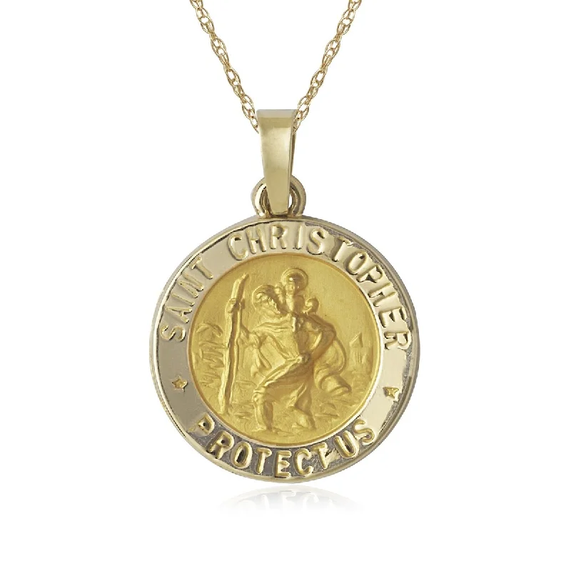 Drape-style necklaces-14k Yellow Gold Polished and Satin St. Christopher Medal 16-inch Necklace