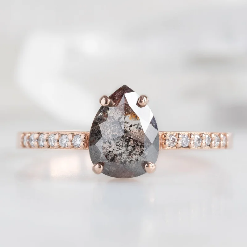 Chunky diamond engagement rings-The Willow Ring | 0.99ct Pear Black Diamond in 14K Rose Gold