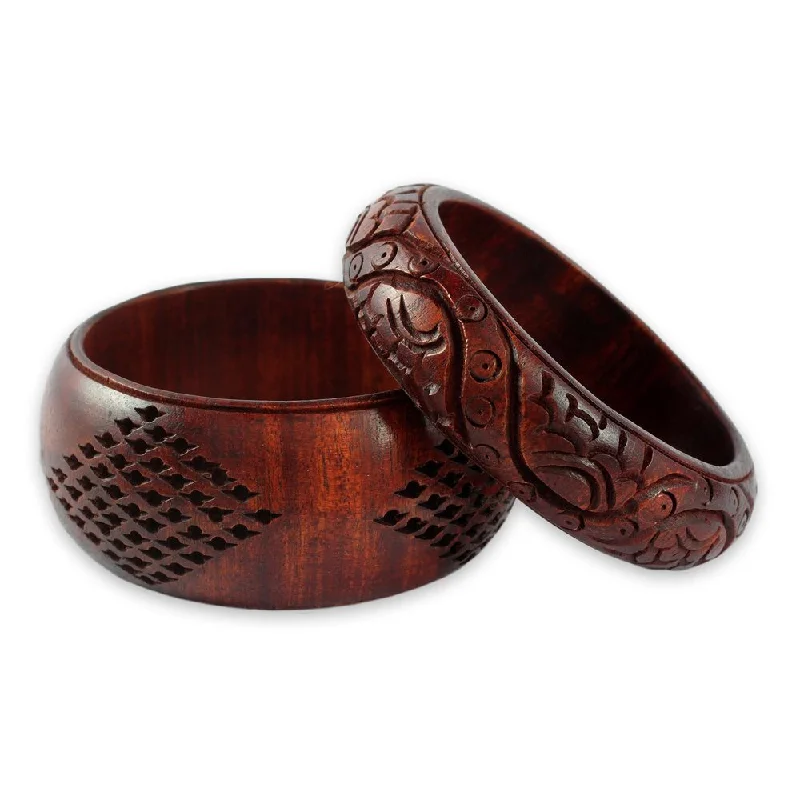 Subtle accent bangles-Handmade Romance Mango Wood Bracelets, Set of 2 (India)