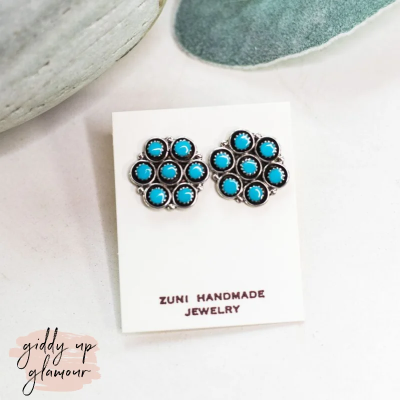 Heavy hoop earrings-Zuni | Zuni Handmade 7 Point Sleeping Beauty Turquoise Flower Stud Earrings