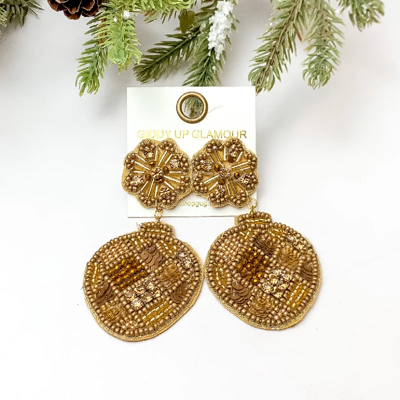 Thin threader earrings-Beaded Post Back Ornament Earrings in Gold Tone