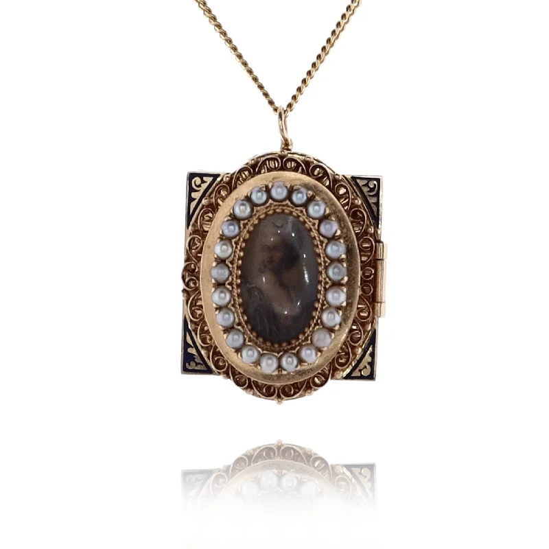 Warm wood necklaces-Estate Ruby King 14 and 18 Karat Yellow Gold Portrait Lady Diamond and Watch Pin Pendant Necklace