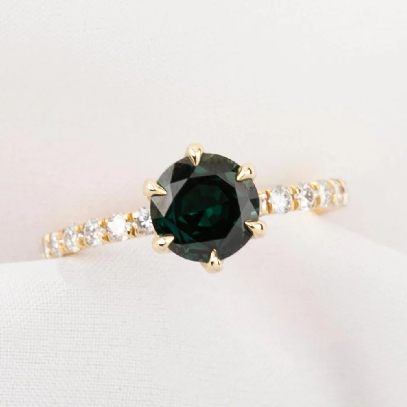 Asymmetrical engagement rings-Maria Luxe Grand Ring 1.58ct Blue Green Queensland Sapphire, 14K Yellow Gold (One of a kind)