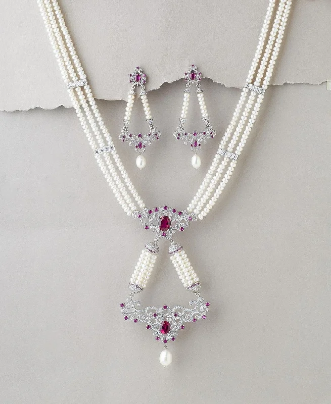 Full crescent necklaces-Gorgeous White Pearl Rani Har Necklace Set