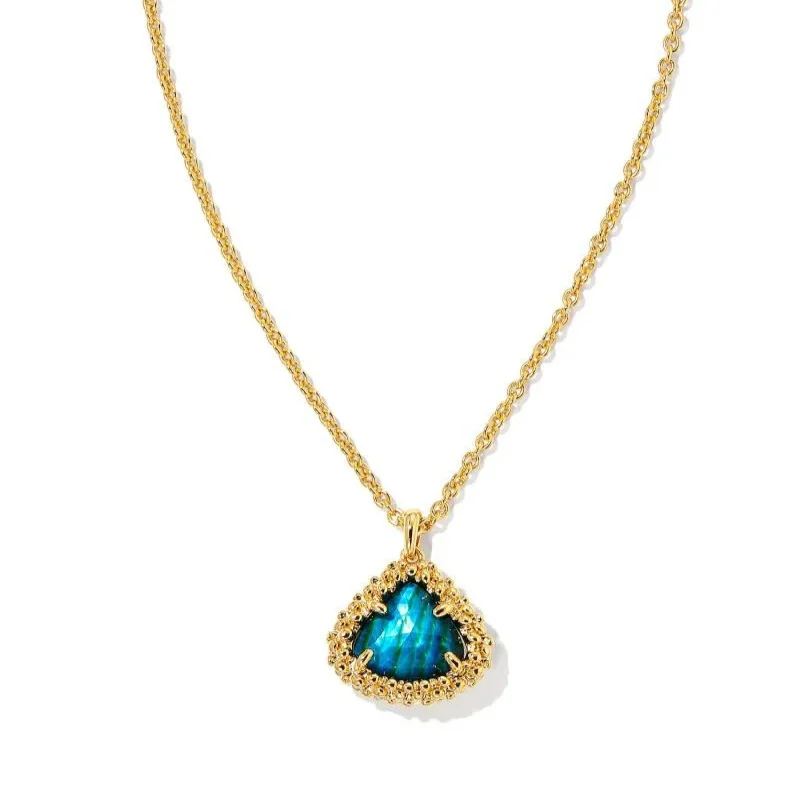 Tiny heart earrings-Kendra Scott | Framed Kendall Gold Short Pendant Necklace in Teal Abalone