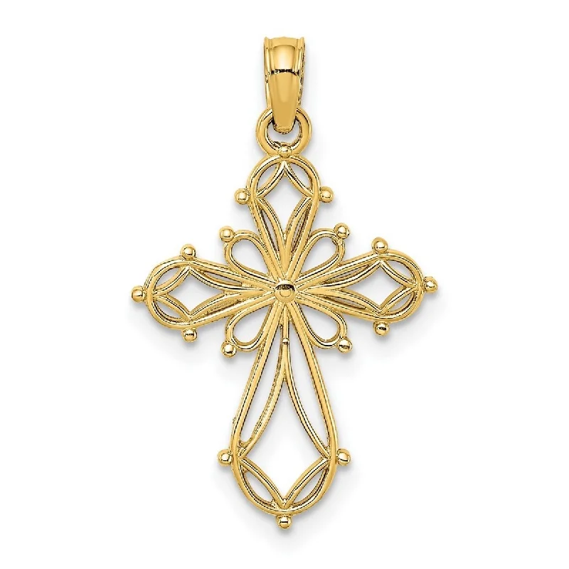 Thin silk necklaces-Curata 14k Yellow Gold Beded Cut-out Cross Pendant Necklace 20.6mm