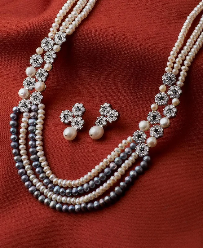 Oval shape necklaces-Floral Real Pearl Necklace Set