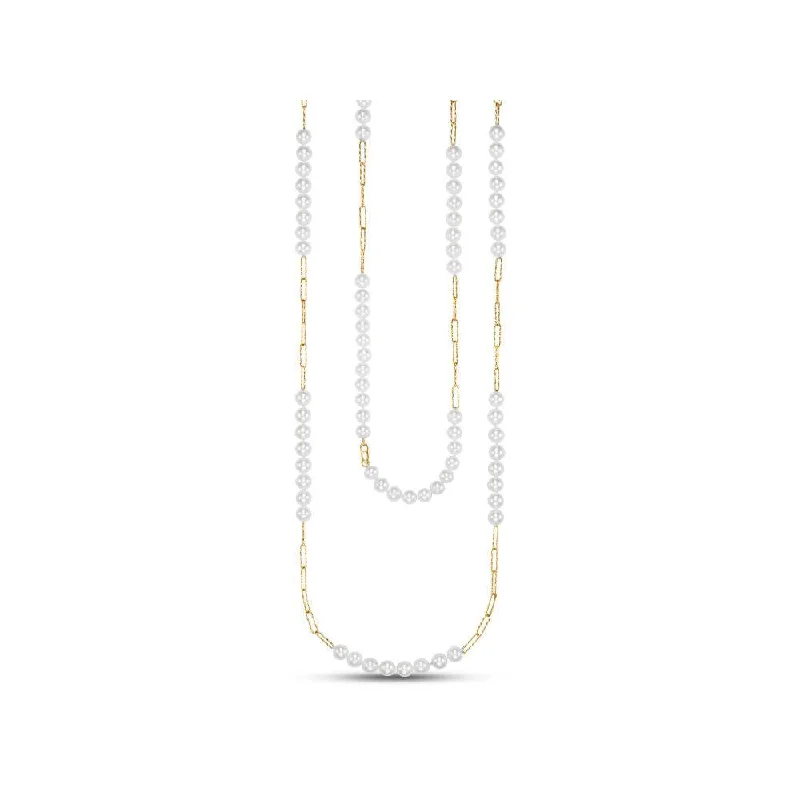 Woven tribal necklaces-14k Gold Pearl Necklace with Textured Links