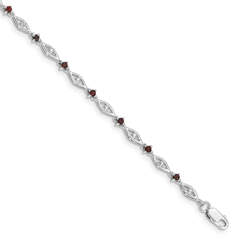 Chunky stone bangles-Curata 925 Sterling Silver Polished Open back Lobster Claw Closure Garnet Diamond Bracelet