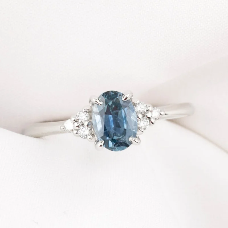 Twisted shank engagement rings-Teresa Ring Teal Blue Montana Sapphire, 14k White Gold (One of a kind)