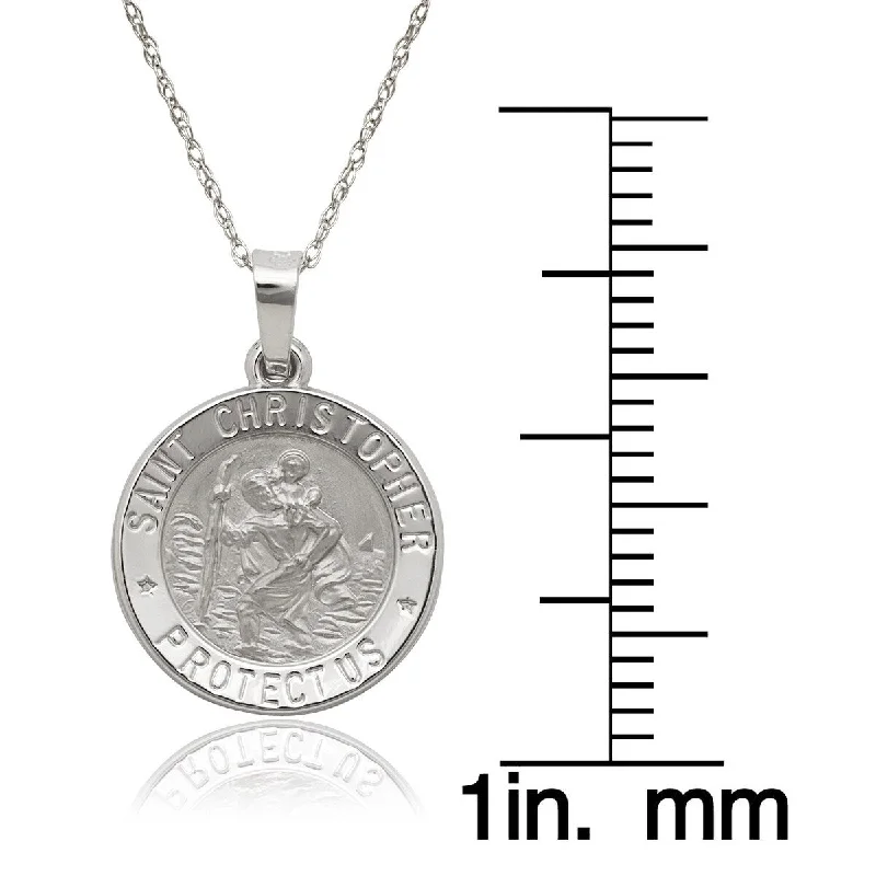 Snap clasp necklaces-14k White Gold St. Christopher Medal 16-inch Gold-filled Chain Necklace