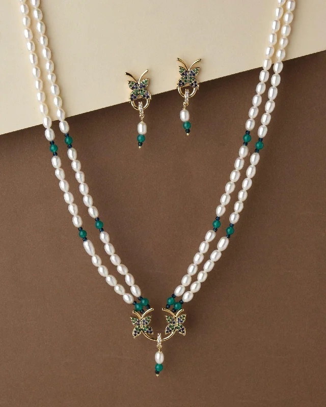 Onyx drop necklaces-Pretty Pearl Necklace Set