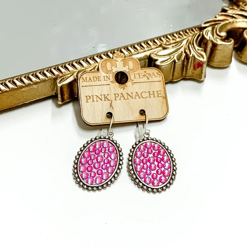 Full crescent earrings-Pink Panache | Small Silver Tone Oval Earrings with Pink Lotus Delight Crystals