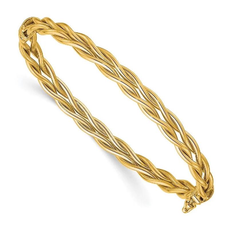 Tide shape bangles-Curata 7.28mm 14k Gold Polished Weaved Hinged Cuff Stackable Bangle Bracelet