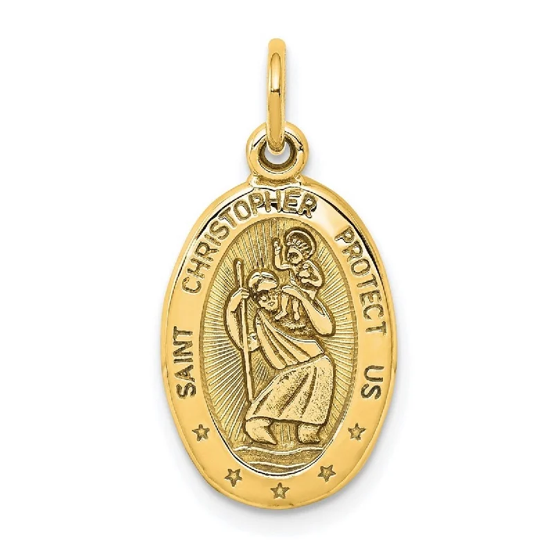 Solid chain necklaces-Curata 10k Yellow Gold 18" 25x11mm Antiqued St. Christopher Pendant Necklace