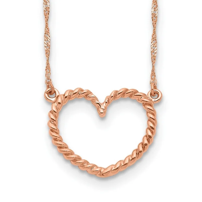 Pure shine necklaces-Curata 14k Rose Gold Polished and Textured 15mm Open Love Heart Necklace, 17"