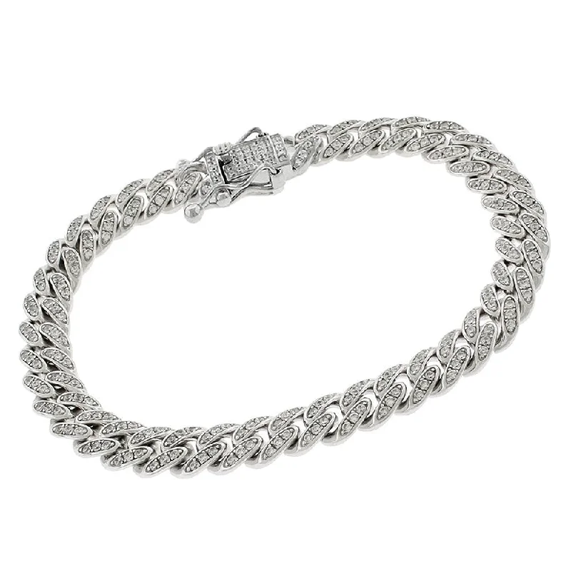 Faith charm bangles-Sterling Silver 9mm Iced Out CZ Miami Cuban Solid 925 Rhodium Bling Bracelet Chain 9"