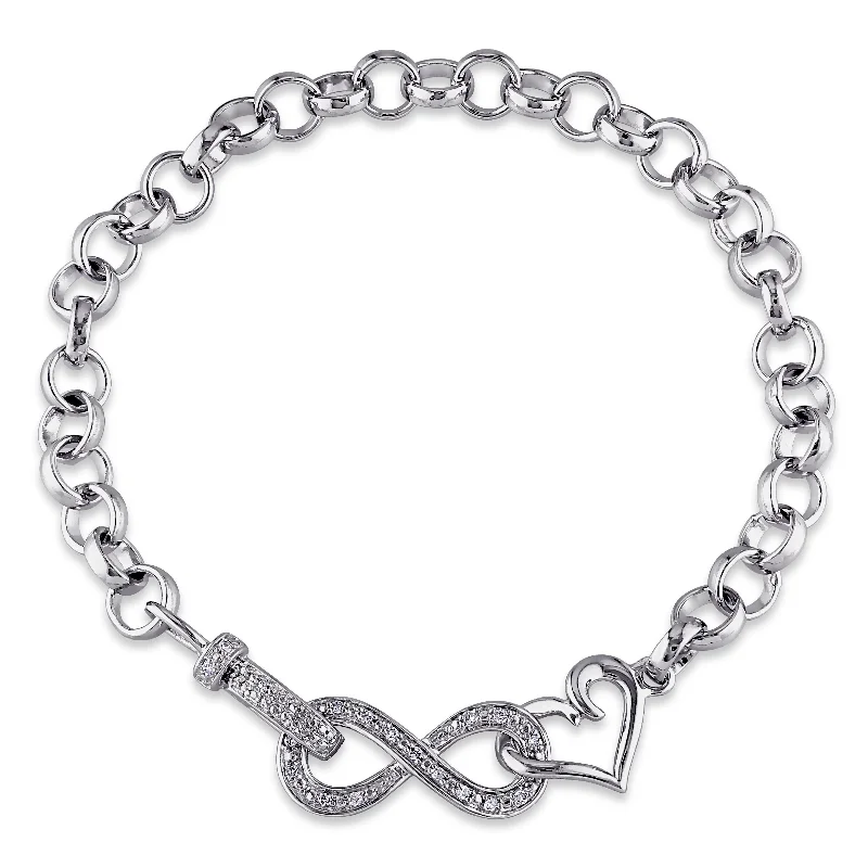 Smooth form bangles-Miadora Sterling Silver 1/10ct TDW Diamond Infinity Heart Bracelet