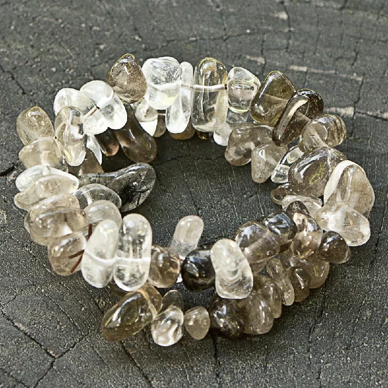 Rose motif bangles-Handmade Set of 2 Smoky Quartz 'Translucent Crystal' Beaded Bracelets (Brazil)