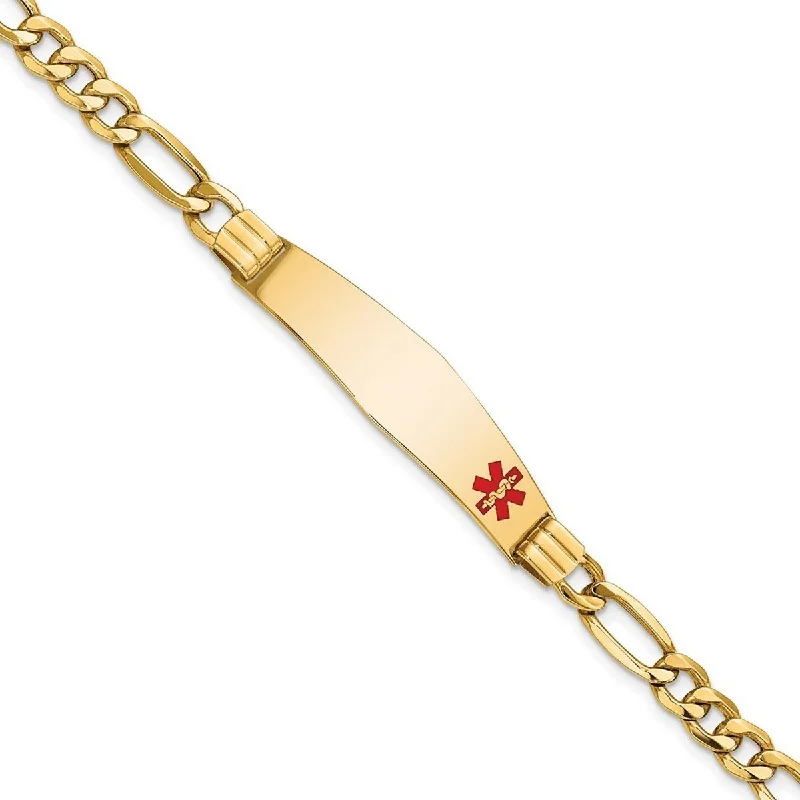 Spinel bangles-Curata 14k Yellow Gold 10.5mm Engravable Medical Red Enamel Figaro Link ID Bracelet