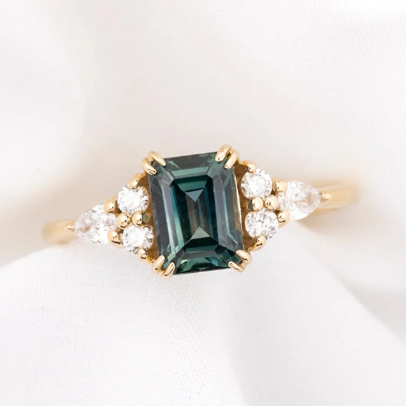 Geometric cut engagement rings-Remi Ring Emerald Cut Montana Sapphire, 14k Yellow Gold (One of a kind)