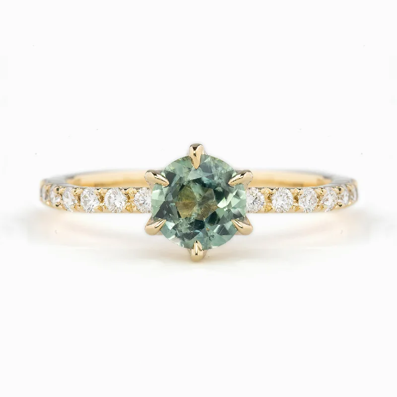 Vivid druzy engagement rings-Maria Luxe Ring 0.91ct Parti Blue Green Montana Sapphire, 14k Yellow Gold (One of a kind)