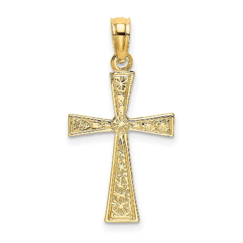 Polished bead necklaces-Curata 14k Yellow Gold Engraved Flared Christian Cross Pendant Necklace 12mmx19mm