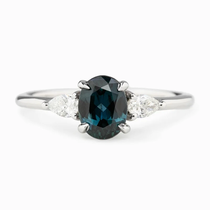 Radiant star engagement rings-Olivia Ring 1.12ct Deep Teal Blue Queensland Sapphire, 14K White Gold (One of a kind)