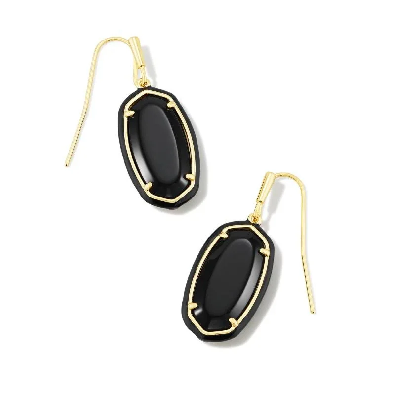 Bright druzy earrings-Kendra Scott | Dani Gold Enamel Frame Drop Earrings in Black Agate