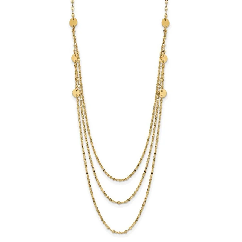 Onyx drop necklaces-Curata 14k Yellow Gold Triple Layer Polished Circles Fancy Necklace, 18"