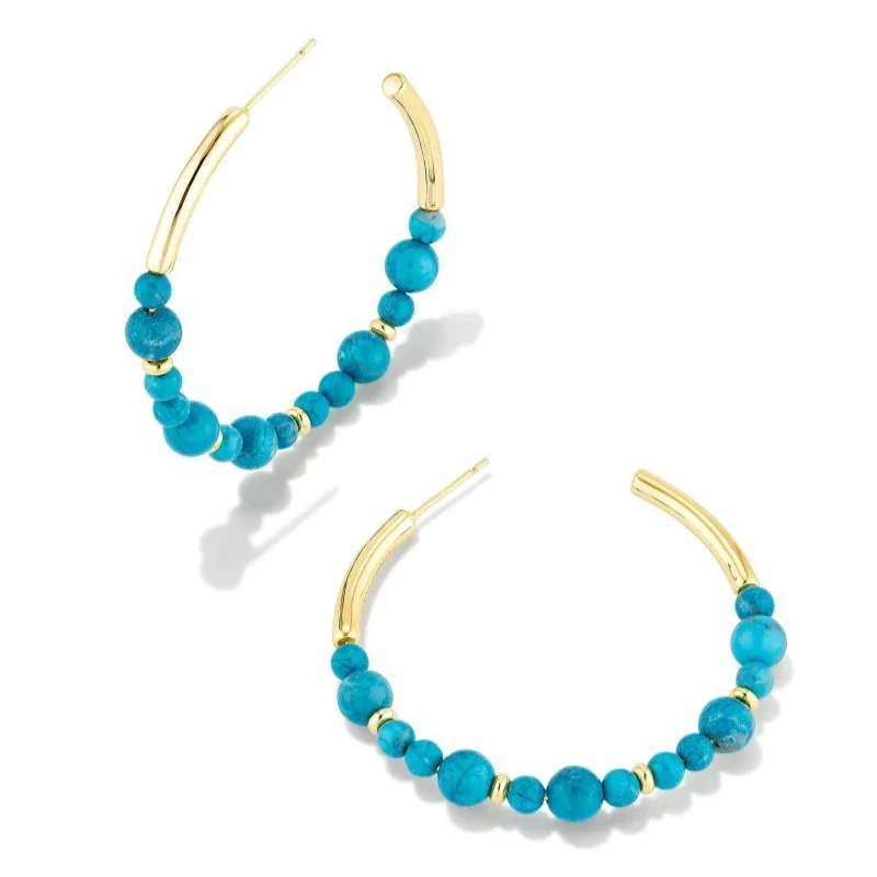 Soft drop earrings-Kendra Scott | Jovie Gold Beaded Hoop Earrings in Variegated Dark Teal Magnesite