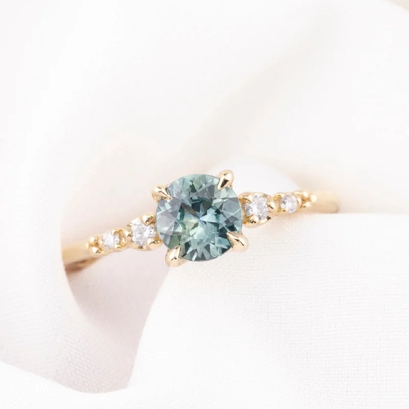 Silk edge engagement rings-Estel Fleur Four Prongs Ring 0.86ct Parti Blue Green Montana Sapphire, 14k Yellow Gold (One of a kind)