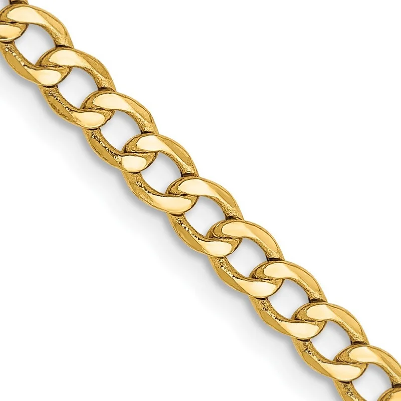 Glittering crystal bangles-Curata 14k Yellow Gold Hollow Polished Lobster Claw Closure 3.35mm Semi-Solid Curb Link Chain Bracelet - 8 Inch