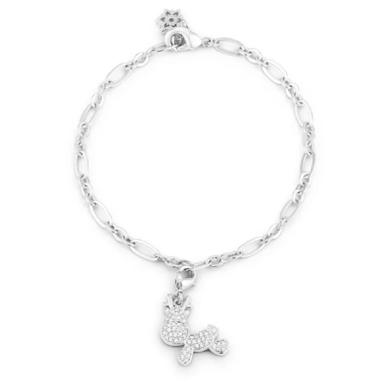 Rose quartz bangles-Rudy 0.25Ct Cz Rhodium Reindeer Charm Bracelet - 7.5" Length