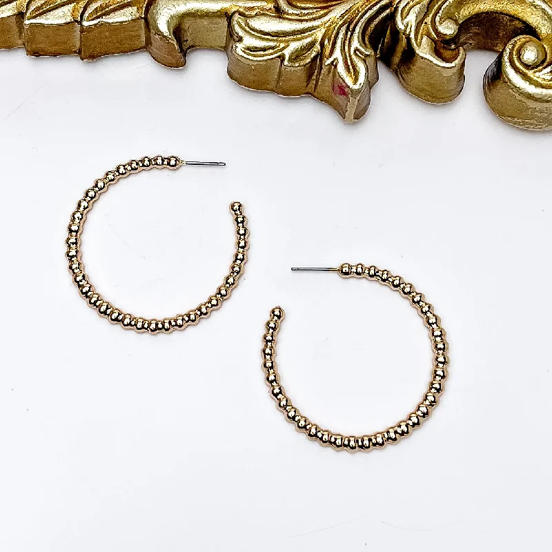 Light clay earrings-Gold Tone Connecting Beads Hoop Earrings