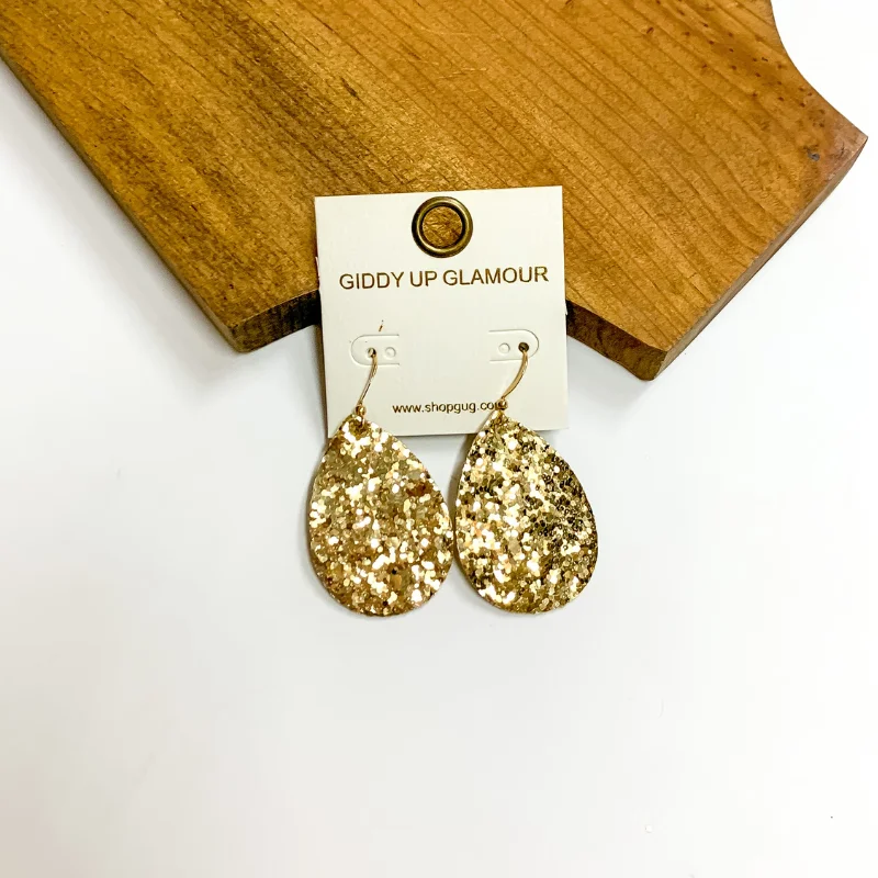 Tiered drop earrings-Glitter Teardrop Earrings in Gold