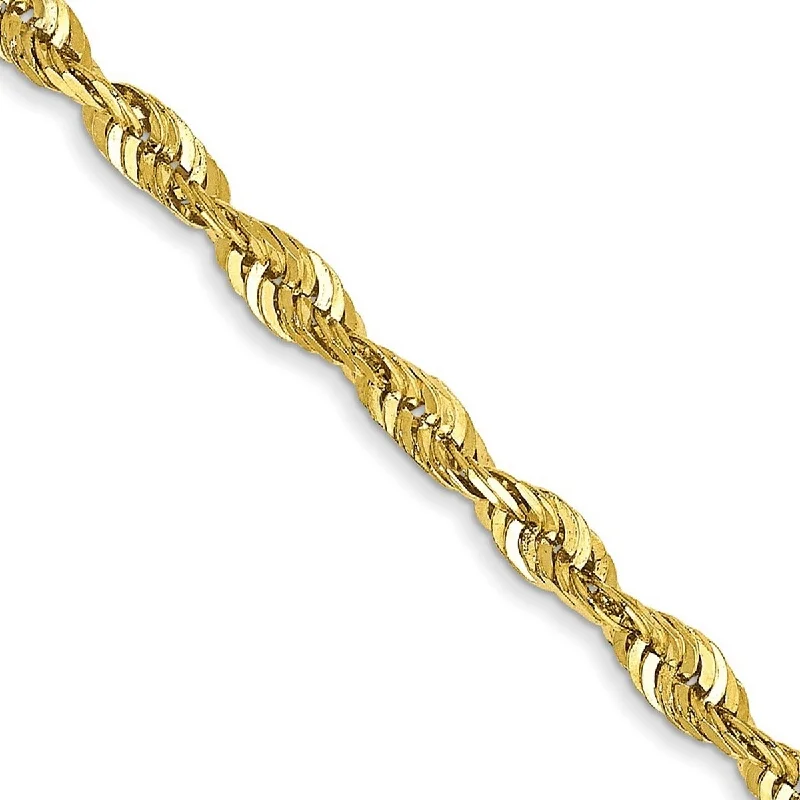 Open frame bangles-Curata 10k Yellow Gold 2.55mm Sparkle Cut Extra Lite Rope Chain Bracelet