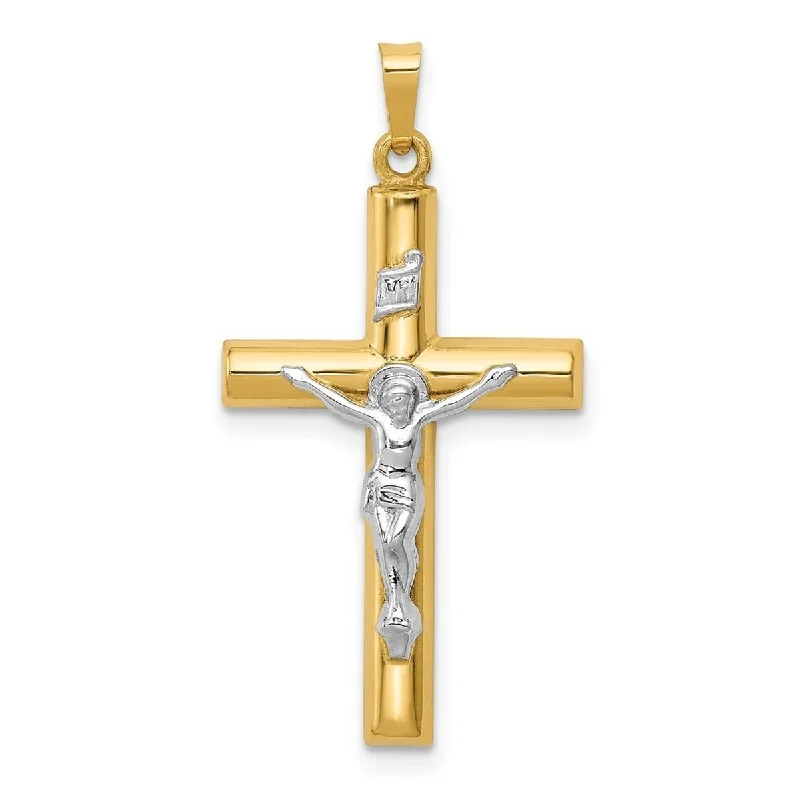 Woven knot necklaces-Curata 14k Two Tone Gold 18" 18.9x36.6mm Polished INRI Hollow Crucifix Pendant Necklace