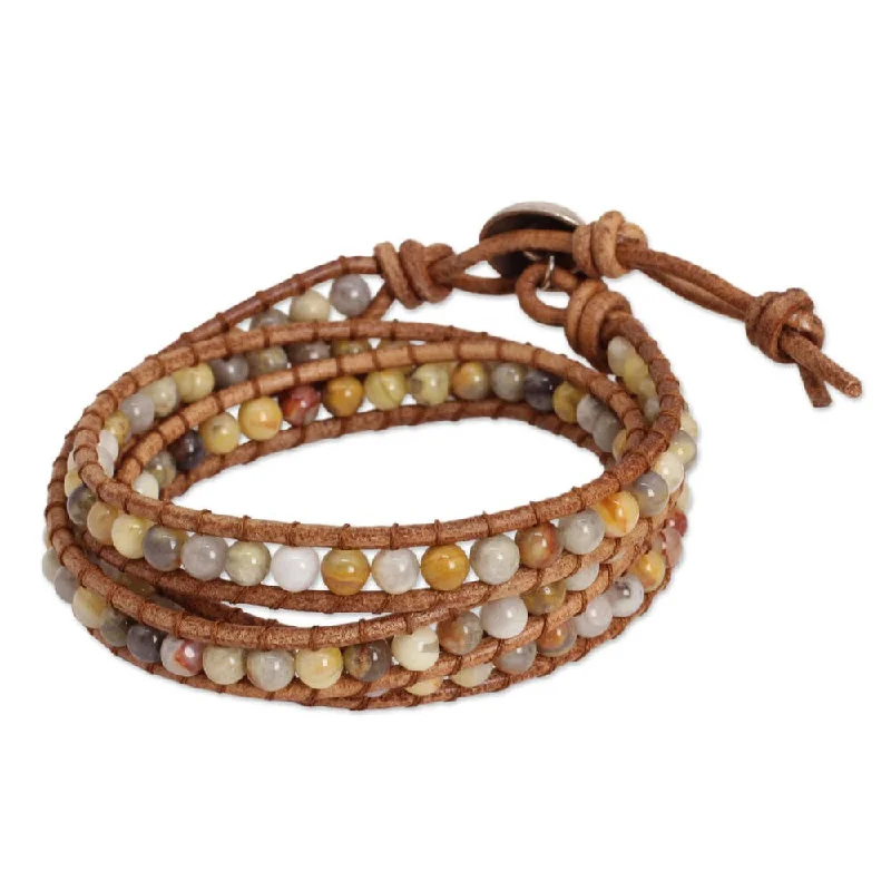 Ruby bead bangles-Handmade Leather 'Inner Balance' Jasper Wrap Bracelet (Thailand)