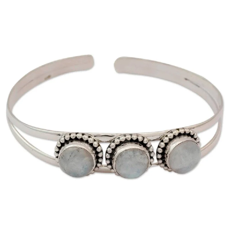 Tiny dot bangles-Handmade Sterling Silver 'Delightful' Rainbow Moonstone Bracelet (India)