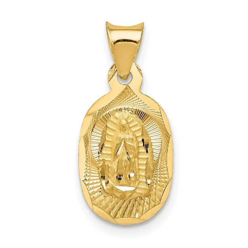 Bright druzy necklaces-Curata 14k Yellow Gold 18" 17x9mm Small Textured Lady of Guadalupe Oval Pendant Necklace