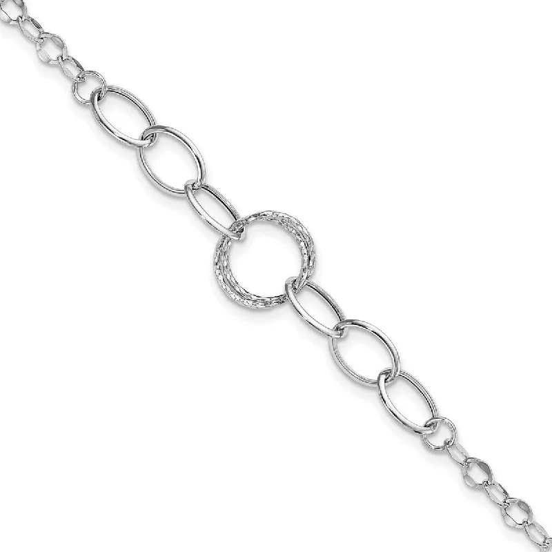 Glittering crystal bangles-Curata 14k White Gold Hollow Polished Textured Fancy Link Bracelet 8 Inch