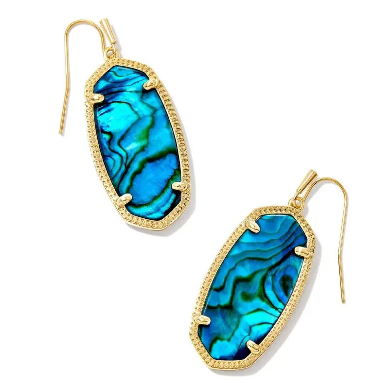 Light clay earrings-Kendra Scott | Elle Gold Drop Earrings in Teal Abalone