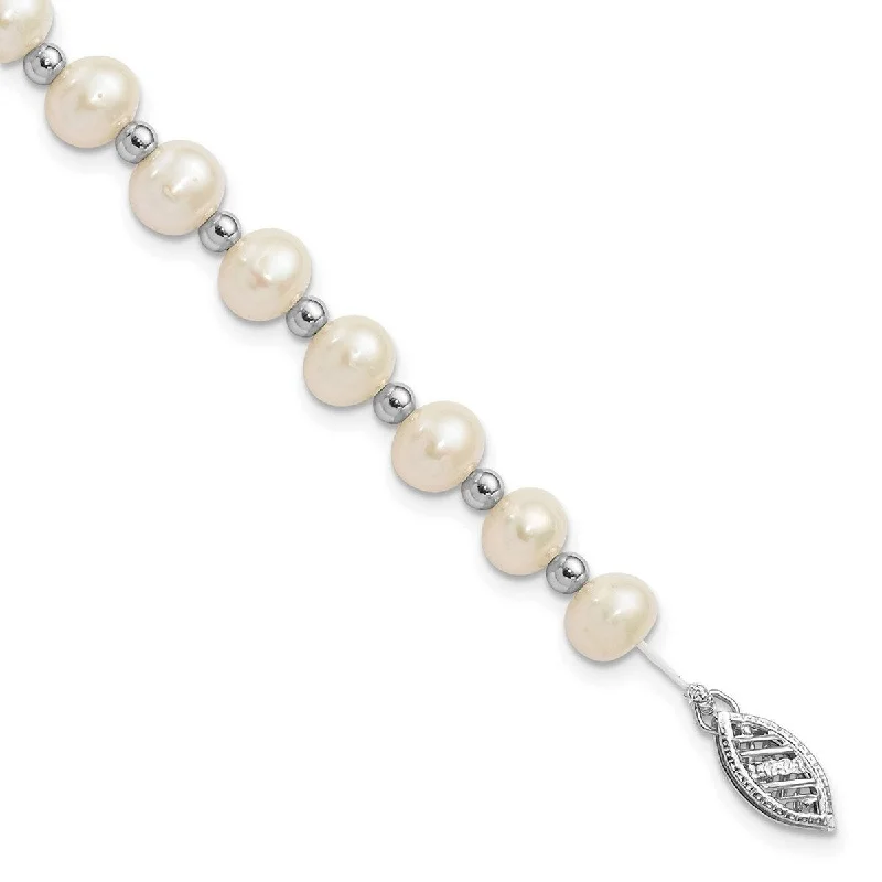 Cedar grain bangles-Curata 14k White Gold Pearl clasp Bead and 6 7mm White Freshwater Cultured Pearl Bracelet 7 Inch